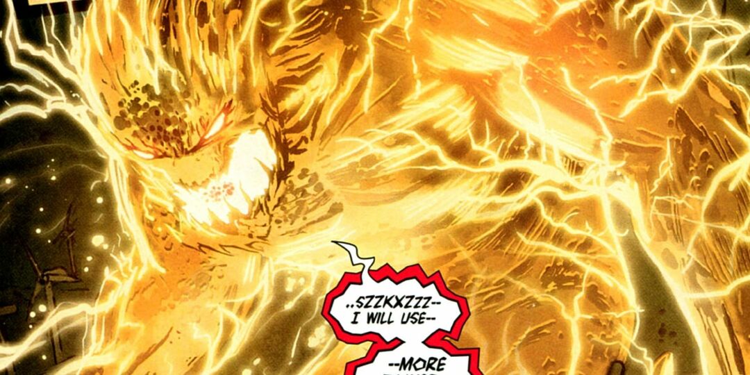 Zzzax ataca na Marvel Comics.