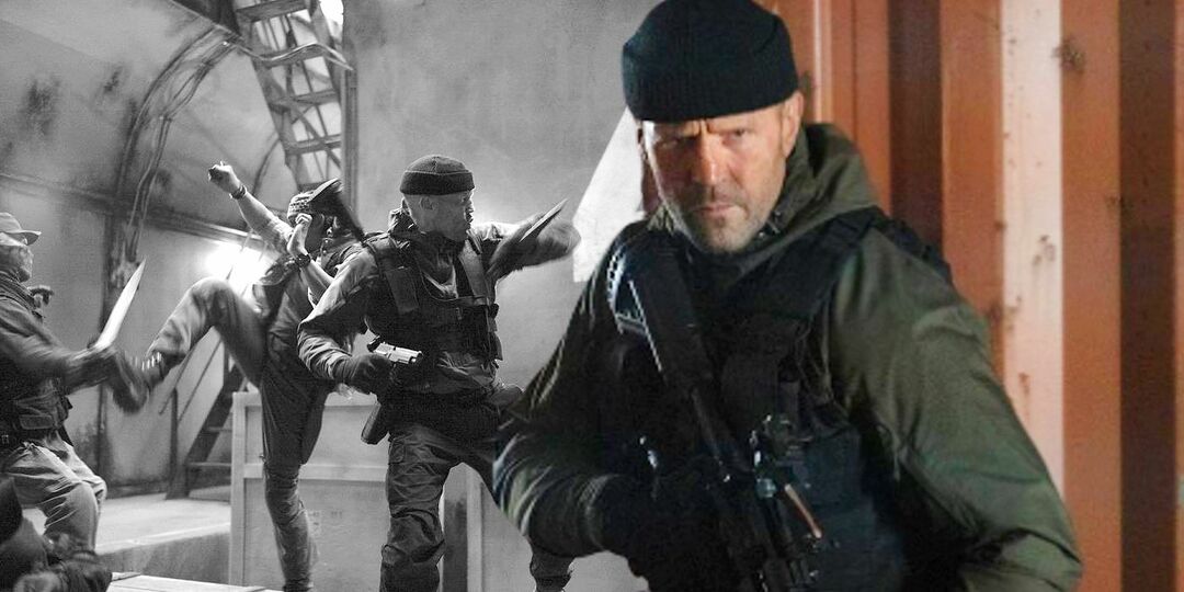 Vlastný obrázok Jasona Stathama a Tonyho Jaa bojujúcich proti nepriateľom v porovnaní so sériou vyzerajúcou Stathamom v The Expendables 4.