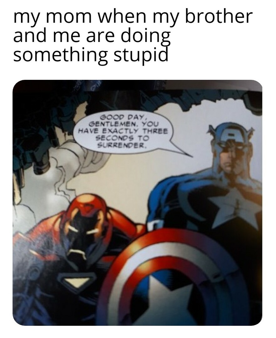 Meme apresentando o Homem de Ferro e o Capitão América 