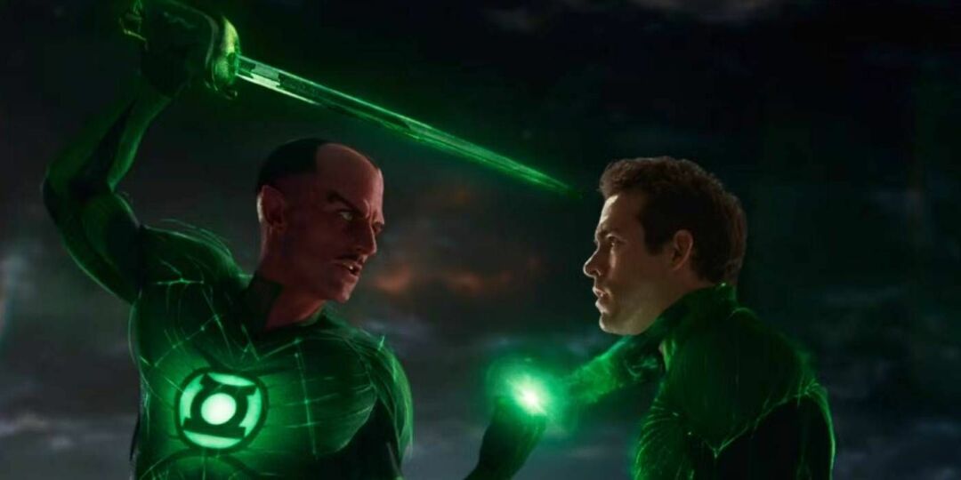 Sinestro en Hal Jordan in filmfoto Green Lantern