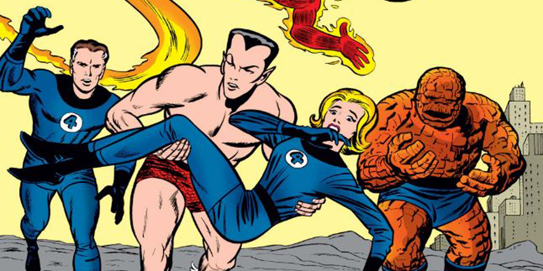 Namor teče s Sue Storm iz Fantastic Four.
