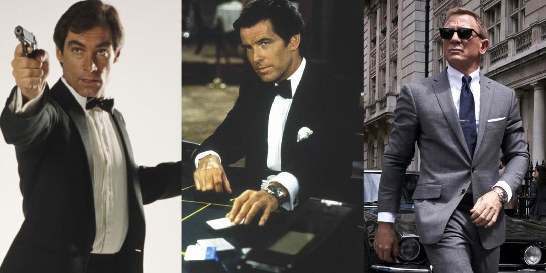 007 serisinden Timothy Dalton, Pierce Brosnan ve Daniel Craig'in bölünmüş bir görüntüsü