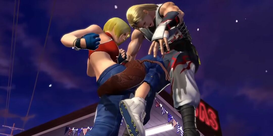 The King of Fighters 14- Blue Mary atacando a Andy Bogard