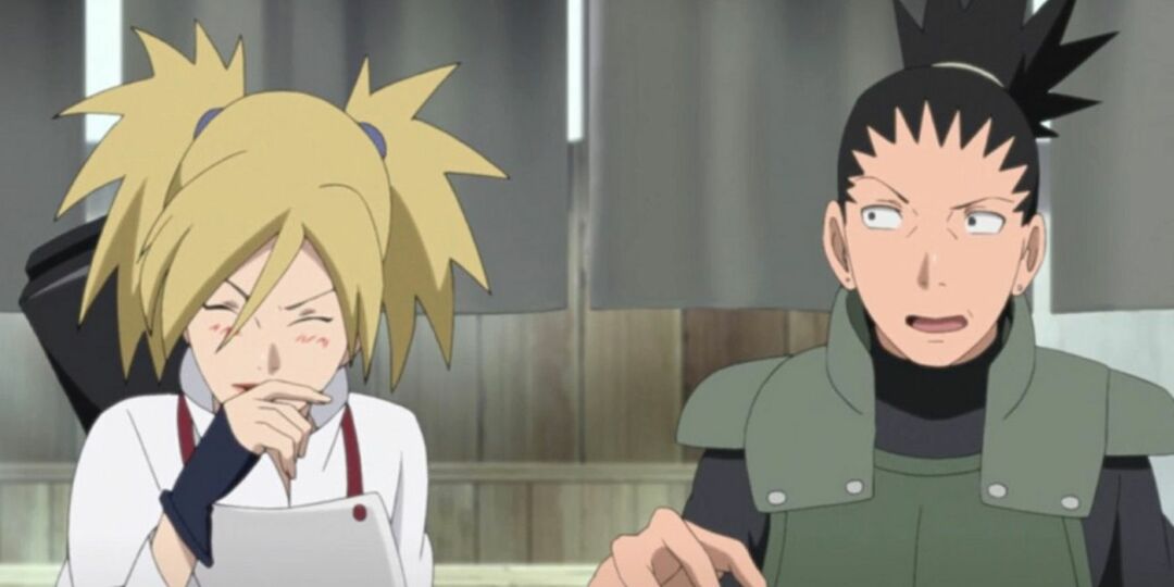 Temari lacht Shikamaru uit terwijl de twee een date hebben in Naruto