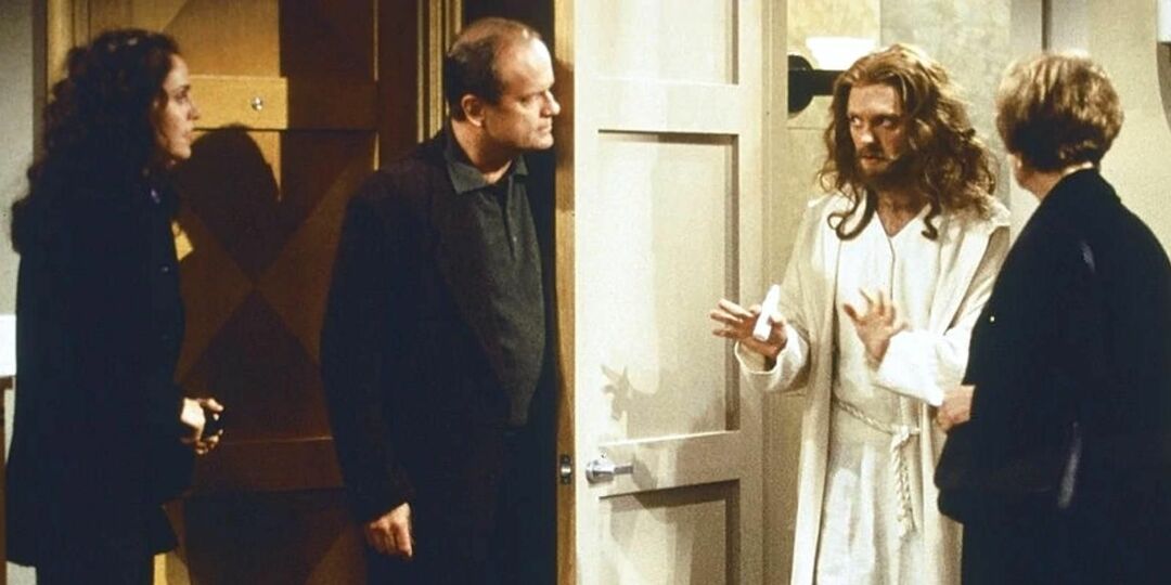 Frasier Crane, Niles Crane (riietunud Jeesuseks) ja Moskowitzes Merry Christmas Mrs Moskowitz Frasieri episoodis