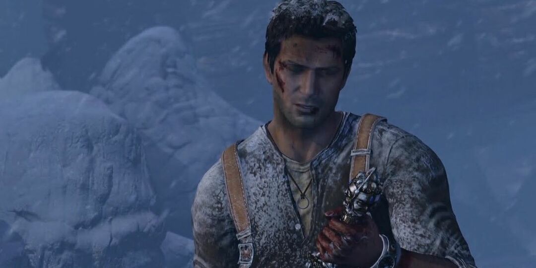 Nate olha para o phurba em Uncharted 2 