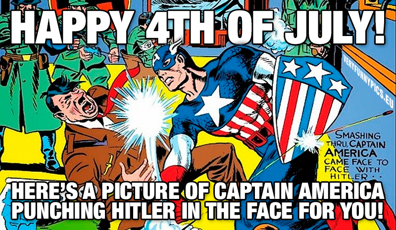 Meme avec Captain America frappant Adolf Hitler