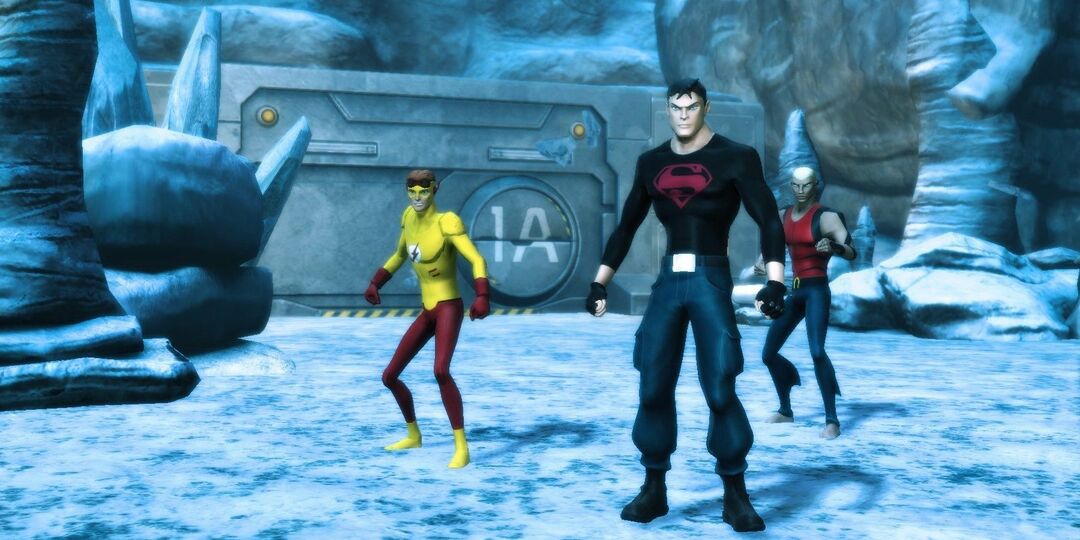 Young Justice Legacy tegelased seisavad jäises keskkonnas