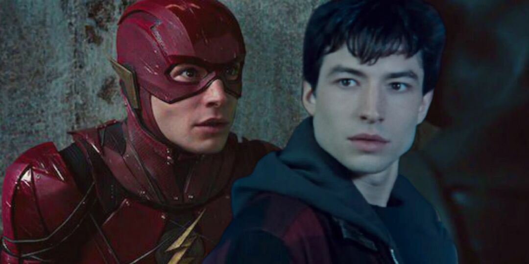 Ezra Miller e The Flash em uma foto de montagem.