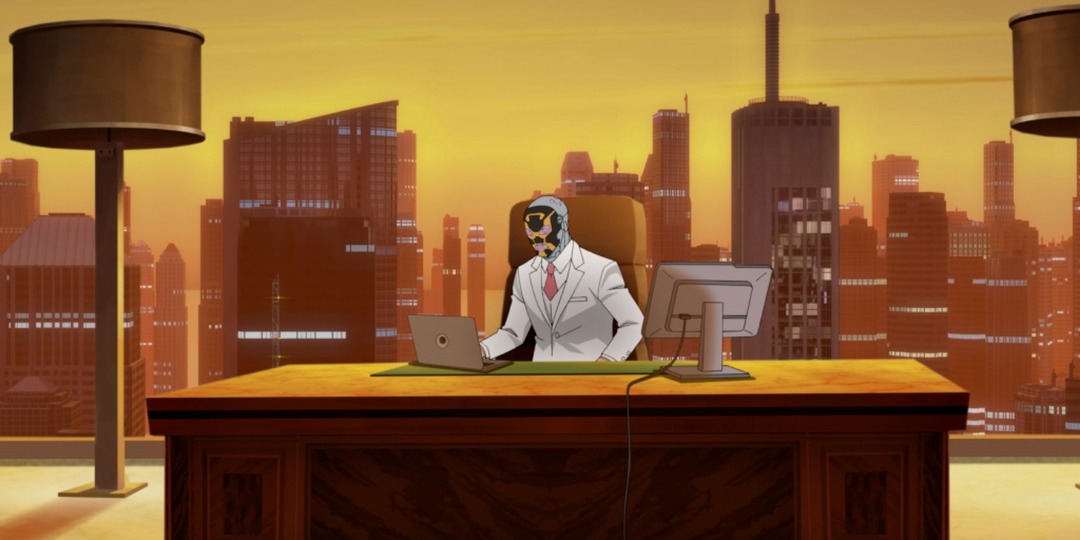 Machine Head siedzący przy swoim biurku w Invincible.