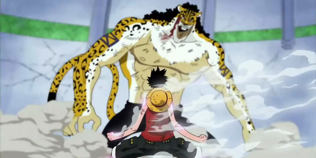 Luffy prepara seu gatling contra Rob Lucci em One Piece
