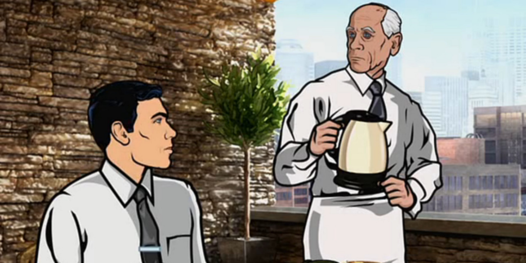 Woodhouse skjenker kaffe til Archer i Archer 