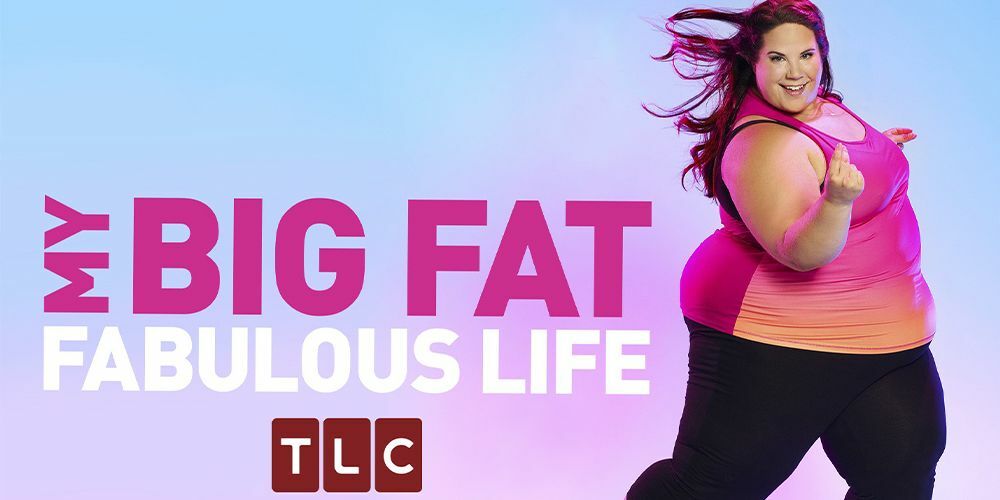 To jest zdjęcie Whitney Way Thore z programu TLC „My Big Fat Fabulous Life” tańczącego na różowo-niebieskim tle.