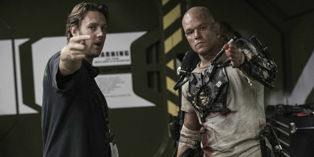 Neill Blomkamp e Matt Damon filmando para Elysium