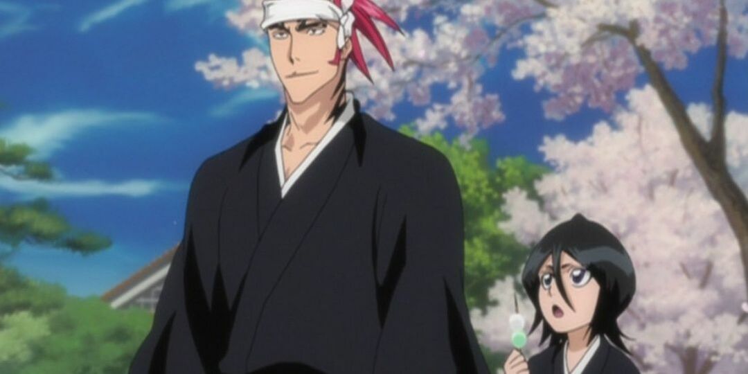 Renji och Rukia står bredvid varandra i Bleach