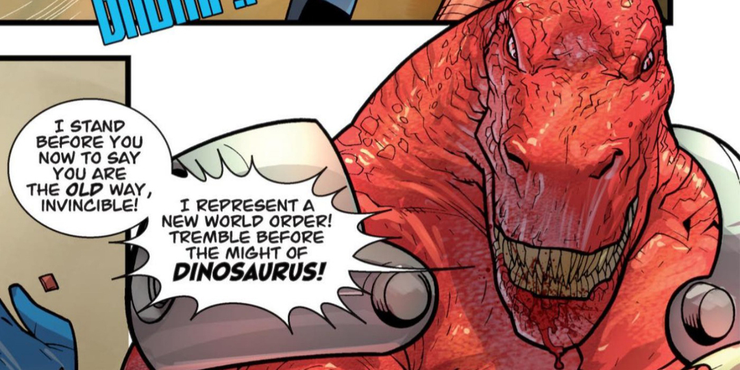 Dinozaur grozi w komiksach Niezwyciężony.